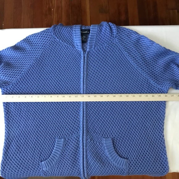 DENIM & CO. Cardigan Sweater Zip Up Hoodie Knit Blue Women’s Plus Size 1X - Picture 10 of 15